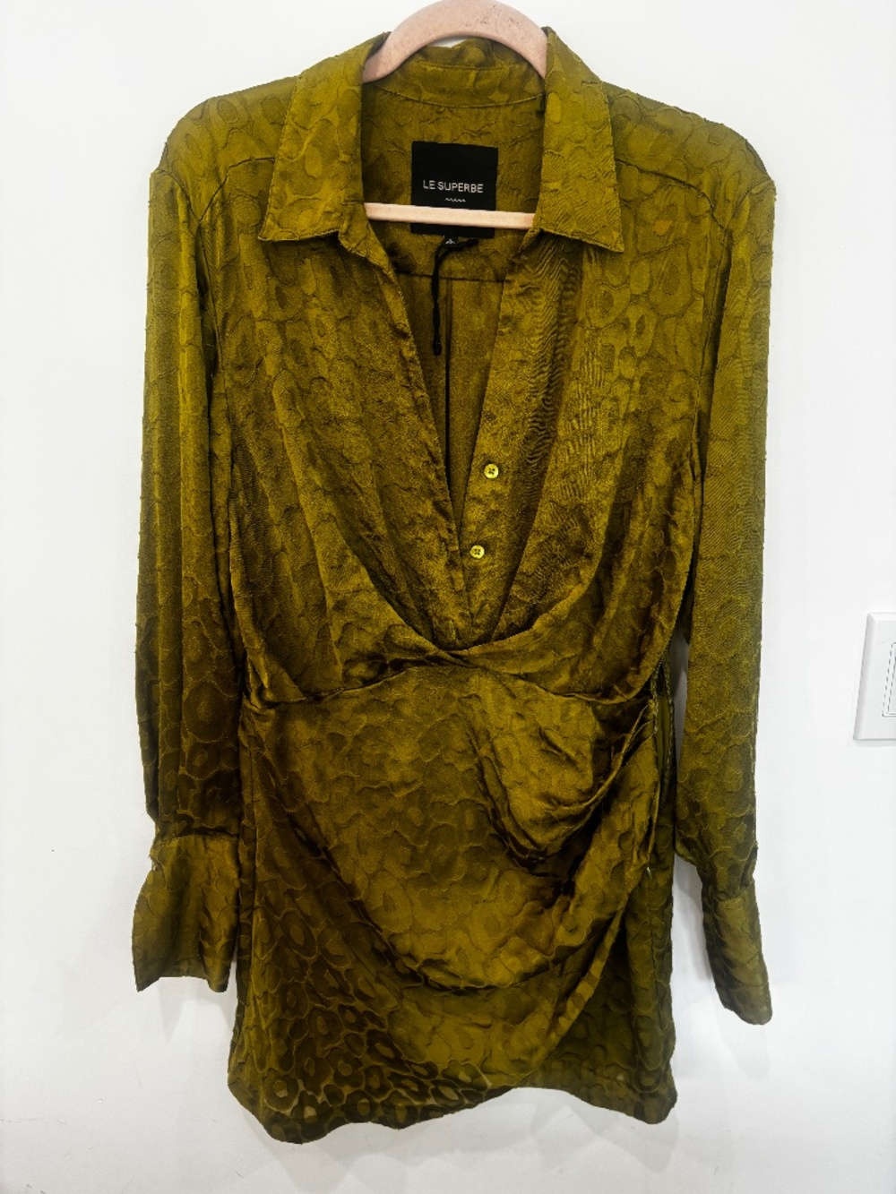 Le Superbe Montmartre Wrap Mini Dress Olive Green Jacquard Women’s Size 6